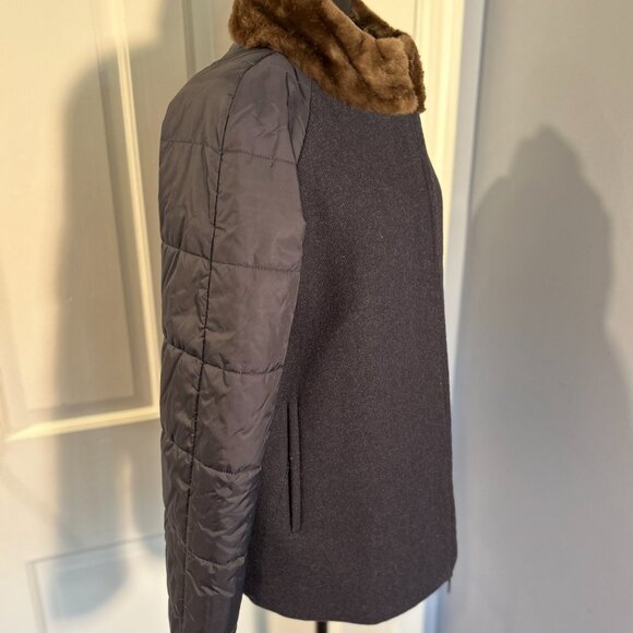 Piazza Sempione Ladies Jacket, Wool, Fur Collar, Quilted Puffer, Size 8, Gray - Picture 3 of 9